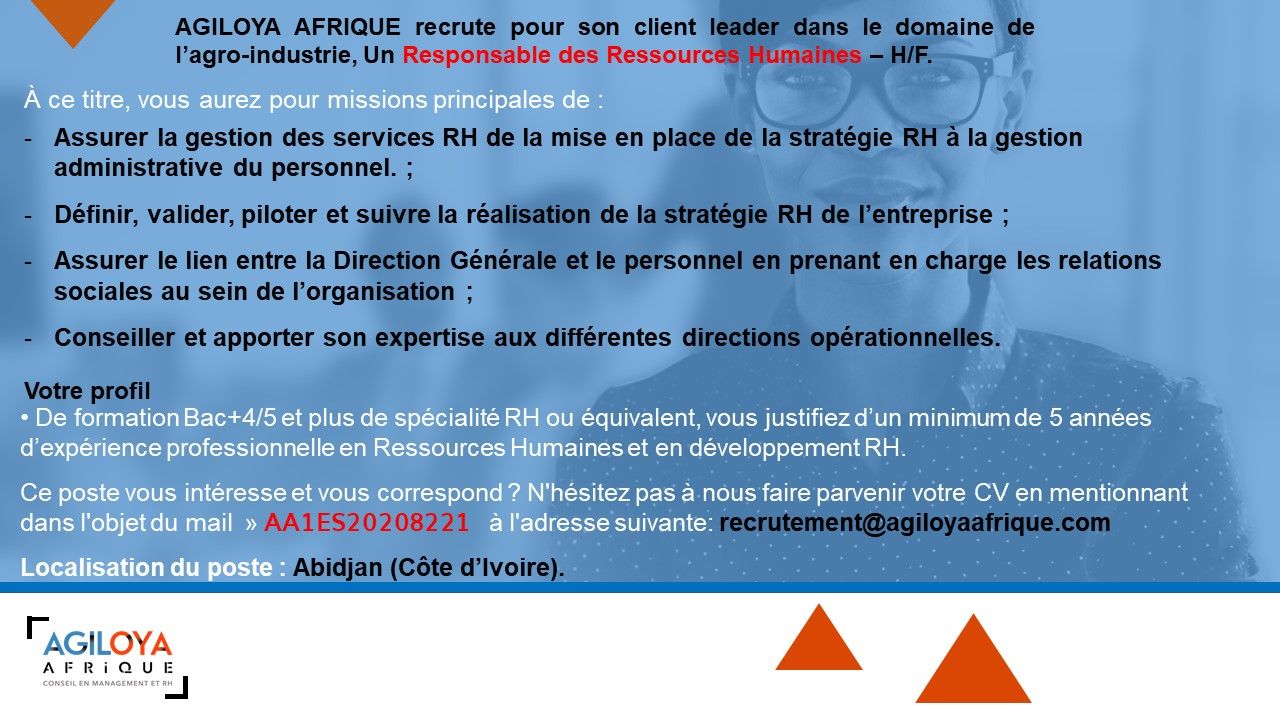 Recrutement de 01 Responsable des Ressources Humaines – H/F